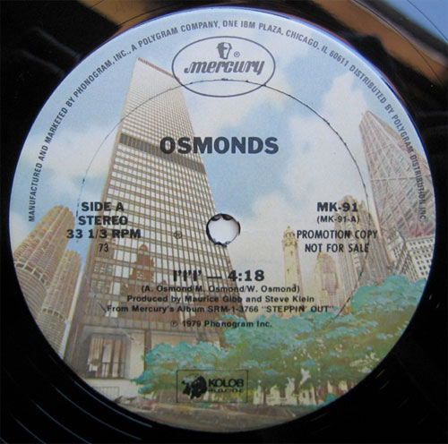 The Osmonds record label for "I, I, I"