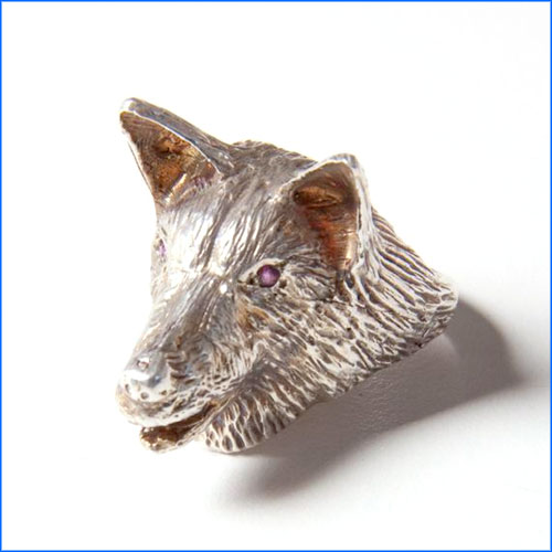 silver dog head ring with rubies by species by the thousands