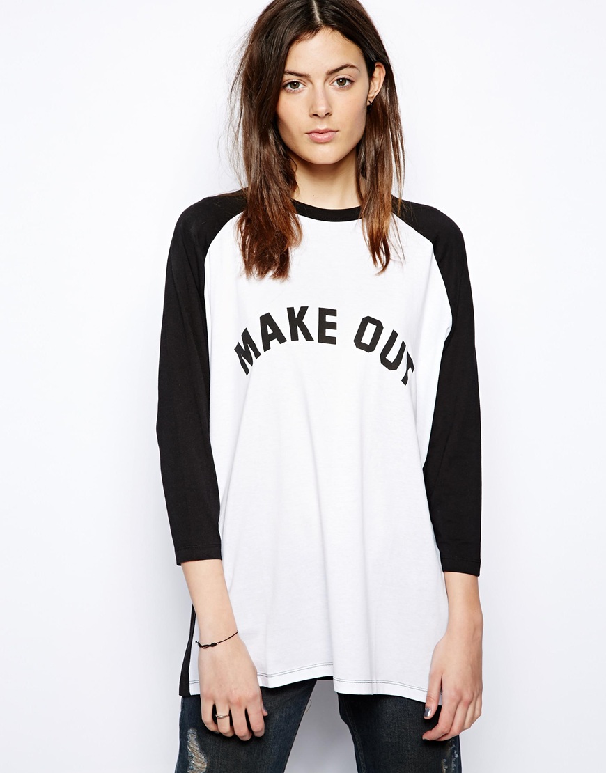 ASOS Oversized Baseball Top with Make Out Print