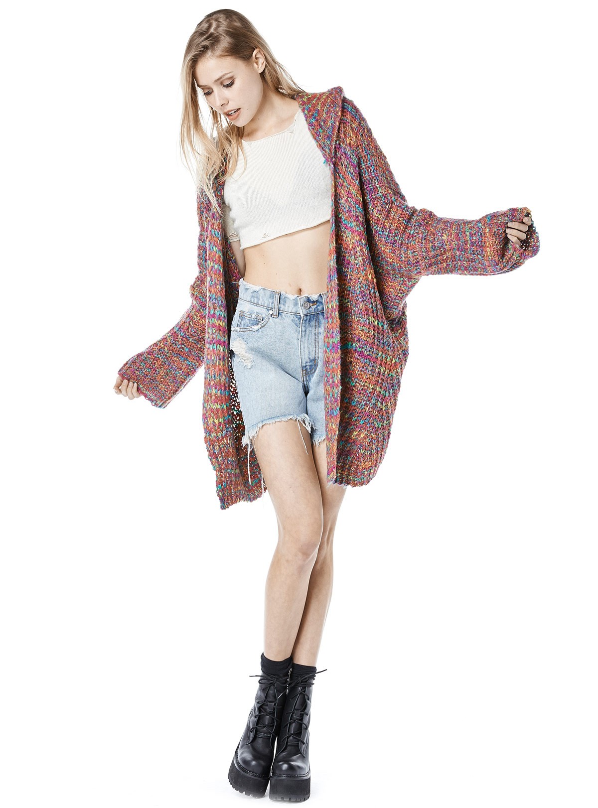 Hooded Rainbow Cardigan by UNIF Clothing