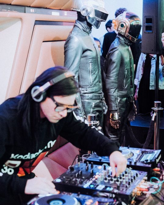Skrillex DJs at the Daft Punk Pop-Up Shop grand opening at Maxfield Gallery on February 10, 2017